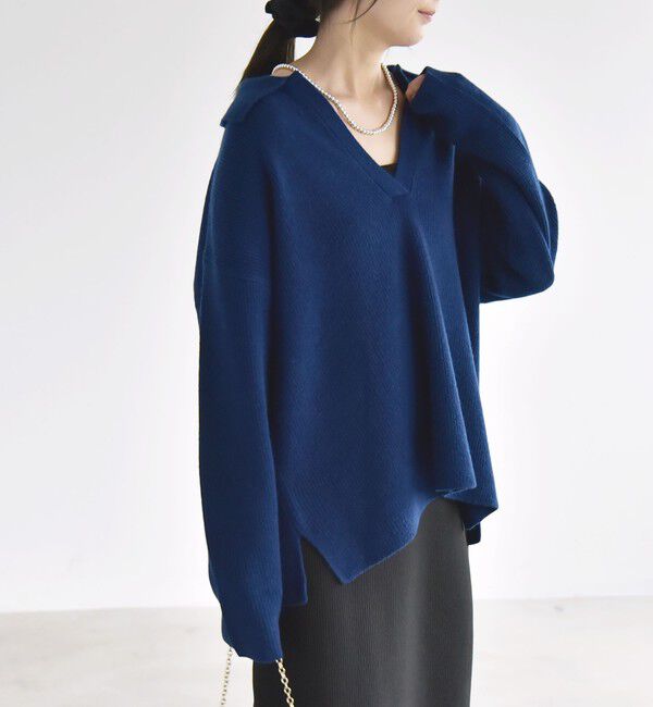 quaranciel「〈手洗い可能〉AQUA カシミヤ ミックス アゼ スキッパー ポロ ニット」|ニット・セーター|
