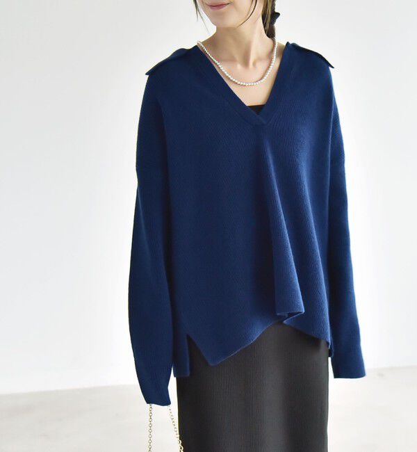 quaranciel「〈手洗い可能〉AQUA カシミヤ ミックス アゼ スキッパー ポロ ニット」|ニット・セーター|