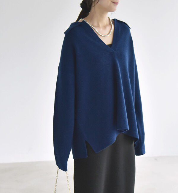 quaranciel「〈手洗い可能〉AQUA カシミヤ ミックス アゼ スキッパー ポロ ニット」|ニット・セーター|