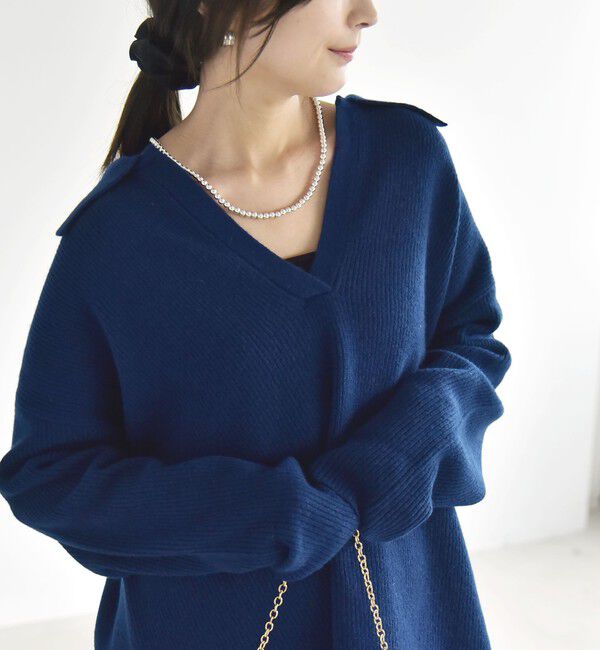 quaranciel「〈手洗い可能〉AQUA カシミヤ ミックス アゼ スキッパー ポロ ニット」|ニット・セーター|