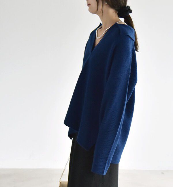 quaranciel「〈手洗い可能〉AQUA カシミヤ ミックス アゼ スキッパー ポロ ニット」|ニット・セーター|