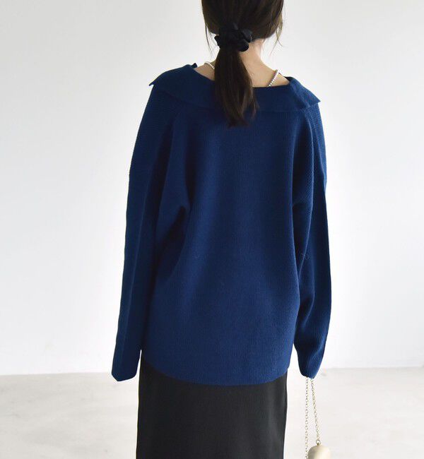 quaranciel「〈手洗い可能〉AQUA カシミヤ ミックス アゼ スキッパー ポロ ニット」|ニット・セーター|
