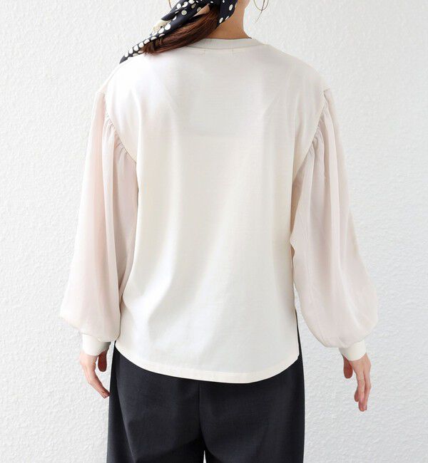 SHIPS for women「〈洗濯機可能〉袖 サテン ギャザー スリーブ ニット リブ コンビ プルオーバー」|Tシャツ・カットソー|