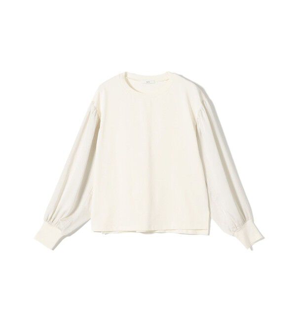 SHIPS for women「〈洗濯機可能〉袖 サテン ギャザー スリーブ ニット リブ コンビ プルオーバー」|Tシャツ・カットソー|