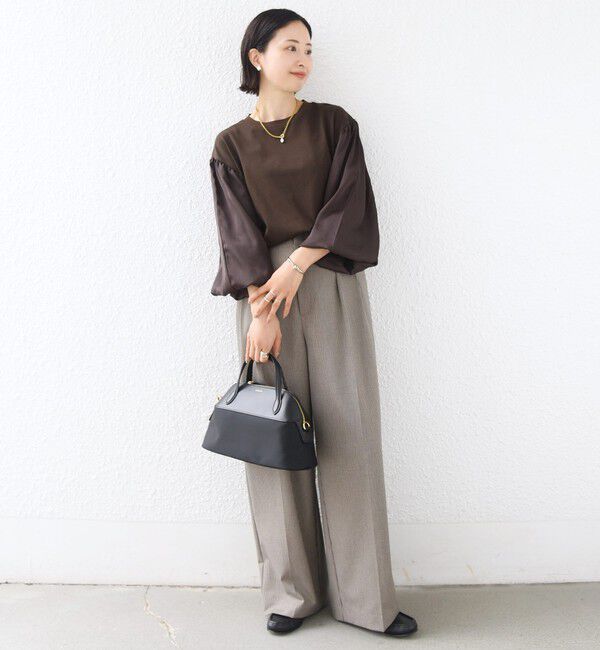 SHIPS for women「〈洗濯機可能〉袖 サテン ギャザー スリーブ ニット リブ コンビ プルオーバー」|Tシャツ・カットソー|