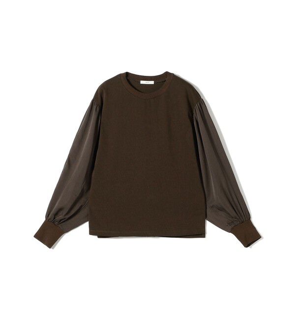 SHIPS for women「〈洗濯機可能〉袖 サテン ギャザー スリーブ ニット リブ コンビ プルオーバー」|Tシャツ・カットソー|