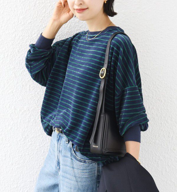 SHIPS for women「【WEB限定】〈手洗い可能〉モール リップル ボーダー 裾 ドロスト プルオーバー」|Tシャツ・カットソー|ネイビー