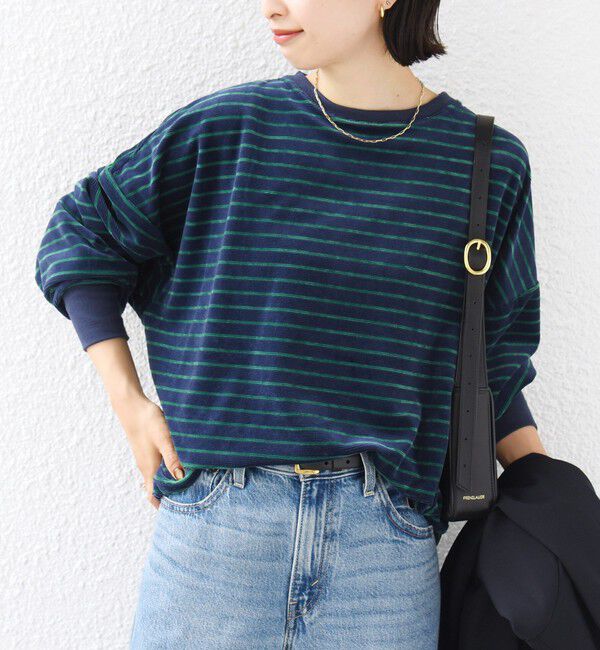 SHIPS for women「【WEB限定】〈手洗い可能〉モール リップル ボーダー 裾 ドロスト プルオーバー」|Tシャツ・カットソー|