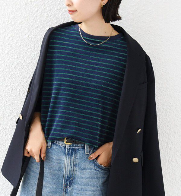 SHIPS for women「【WEB限定】〈手洗い可能〉モール リップル ボーダー 裾 ドロスト プルオーバー」|Tシャツ・カットソー|