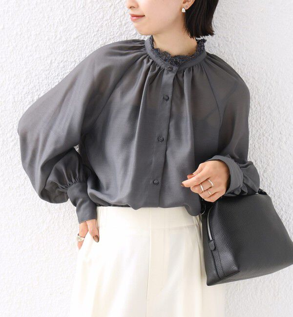 SHIPS for women「【SHIPS別注】troisiemeCHACO:〈手洗い可能〉レース リボン ブラウス（セレモニー対応可）」|シャツ・ブラウス|