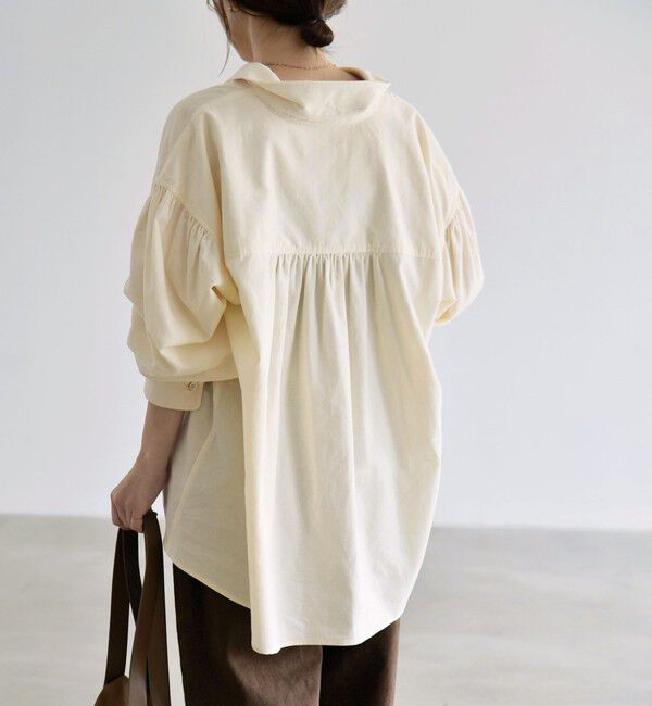 quaranciel「〈洗濯機可能〉シャツコール ギャザー レギュラーカラー ルーズ シャツ」|シャツ・ブラウス|