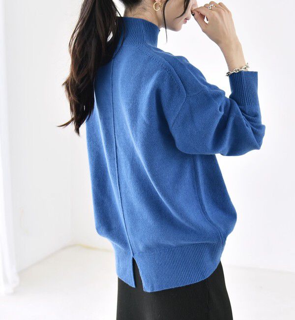 quaranciel「〈手洗い可能〉AQUA カシミヤ ミックス ハイネック スリット ニット」|ニット・セーター|ブルー
