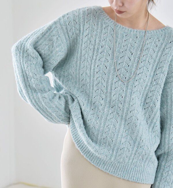 quaranciel「〈手洗い可能〉スパンコール 透かし編み ルーズ ニット」|ニット・セーター|