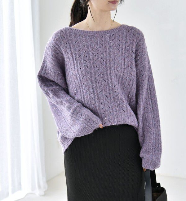 quaranciel「〈手洗い可能〉スパンコール 透かし編み ルーズ ニット」|ニット・セーター|