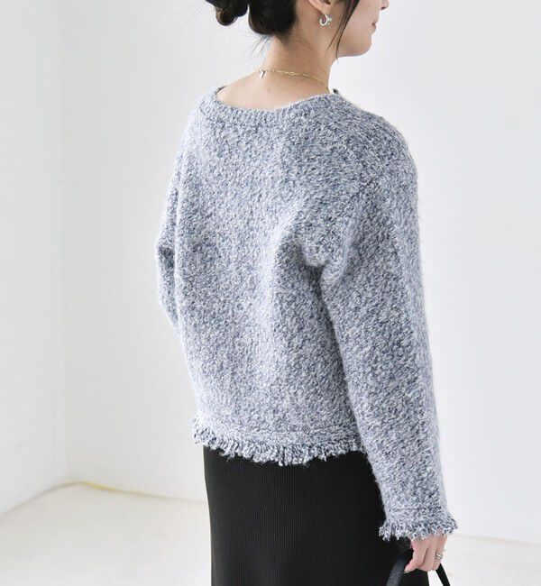 quaranciel「〈手洗い可能〉ニット ツイード クルーネック ジャケット カーディガン」|カーディガン|