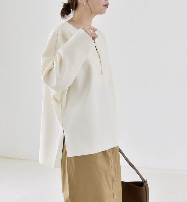 quaranciel「《予約》〈手洗い可能〉カットジョーゼット ハーフジップ クルーネック プルオーバー」|Tシャツ・カットソー|