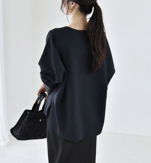 quaranciel「《予約》〈手洗い可能〉カットジョーゼット ハーフジップ クルーネック プルオーバー」|Tシャツ・カットソー|