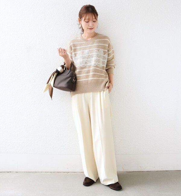 SHIPS for women「《予約》【WEB限定】〈手洗い可能〉フラワー レース ドッキング ボーダー ニット」|ニット・セーター|