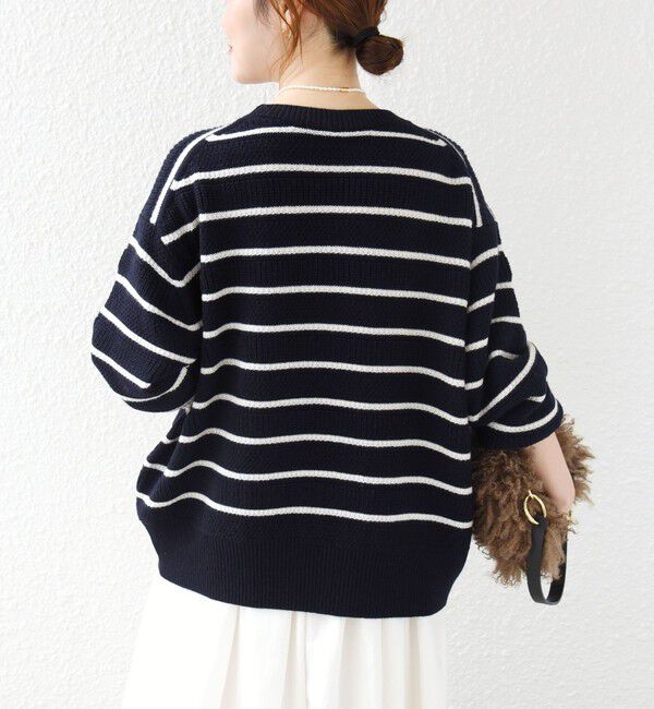 SHIPS for women「《予約》【WEB限定】〈手洗い可能〉フラワー レース ドッキング ボーダー ニット」|ニット・セーター|