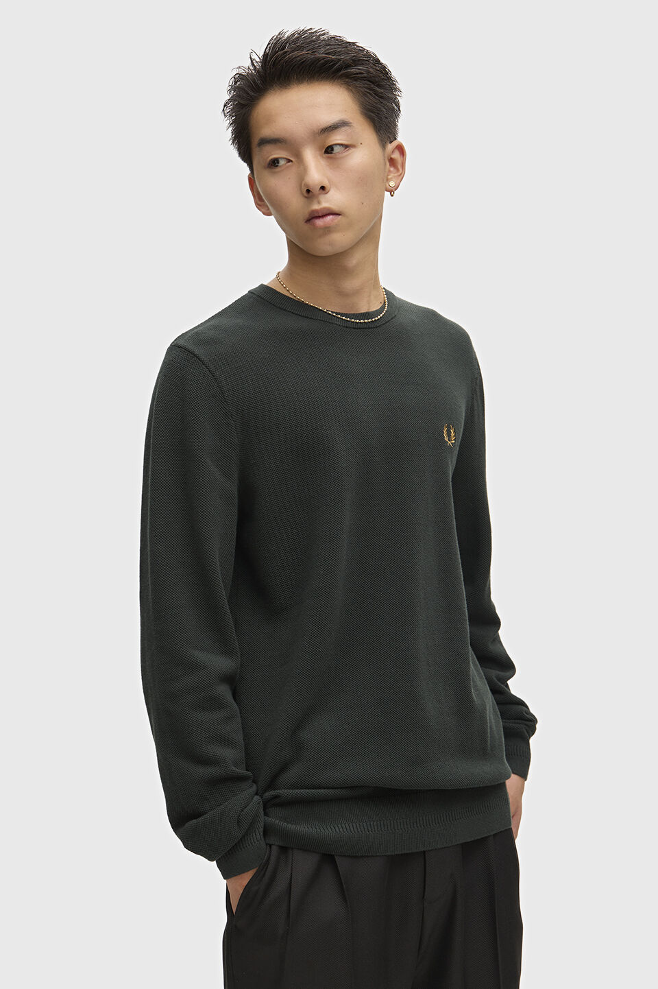 FRED PERRY 「FRED PERRY／Pique Stitch Jumper／ワンポイントロゴ ピケステッチニット」|Tシャツ・カットソー|NIGHT GREEN
