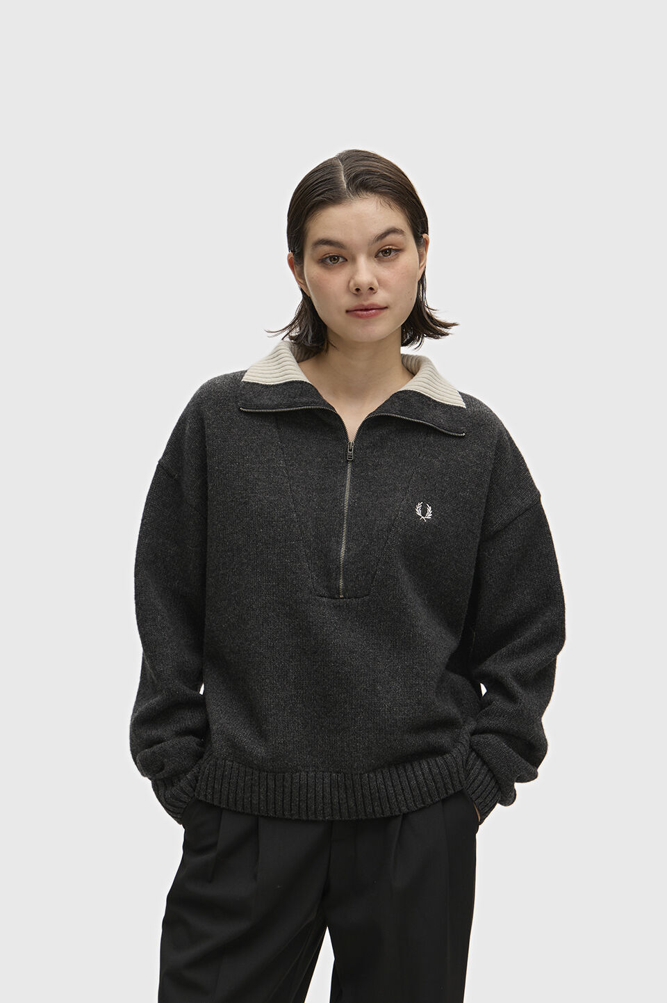 FRED PERRY 「FRED PERRY／Half Zip Jumper／ハーフジップニット」|ニット・セーター|CHARCOAL MARL