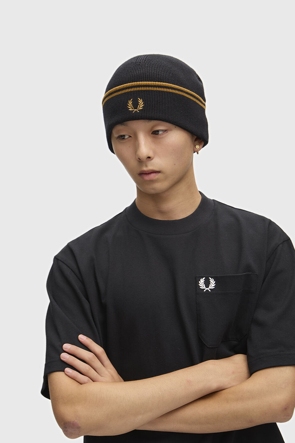 FRED PERRY 「FRED PERRY／Twin Tipped Merino Wool Beanie／ロゴ刺繍 ツインティップドビーニー」|ニット帽|