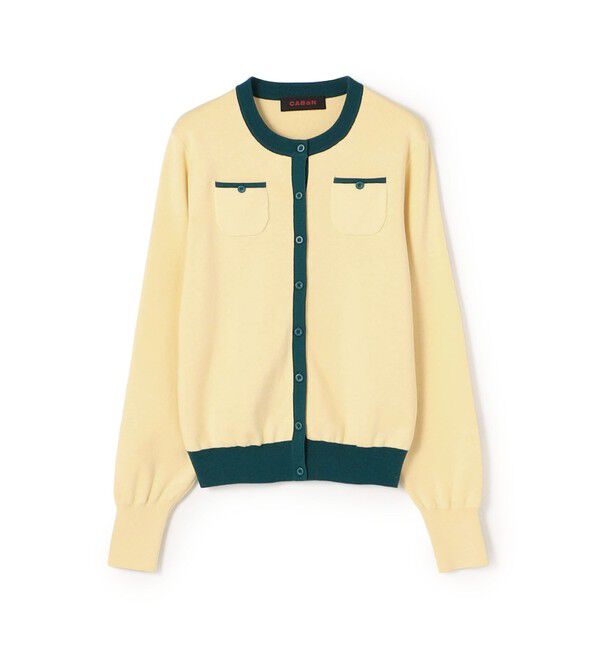 CABaN「コットンカシミヤ バイカラークルーネックカーディガン」|カーディガン|24 イエロー系