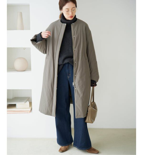 SLOBE IENA「《WEB限定/追加》中綿ストール付きノーカラーコート」|その他|カーキ