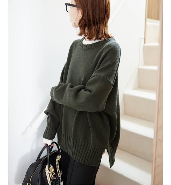 SLOBE IENA「《WEB限定/追加》バルキーコットンプルオーバー」|ニット・セーター|カーキ