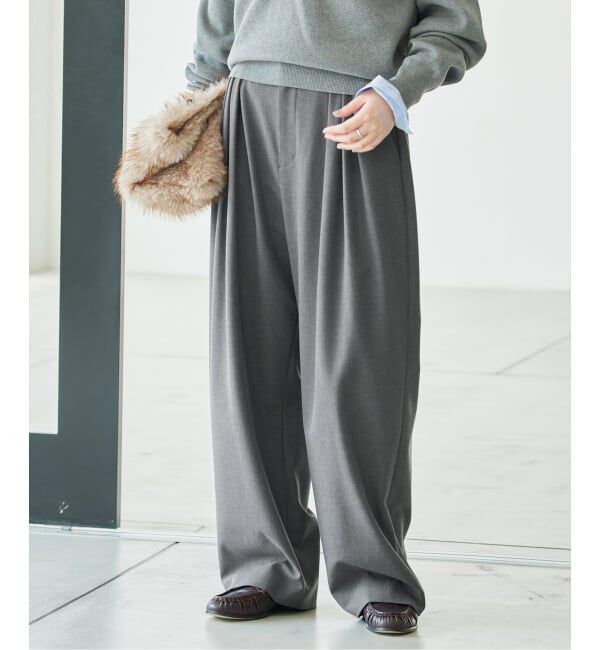 SLOBE IENA「《WEBのみ4サイズ展開/WEB限定カラー/吸湿発熱/予約》CIRCULATE WARM タックパンツ」|スラックス|グレーA