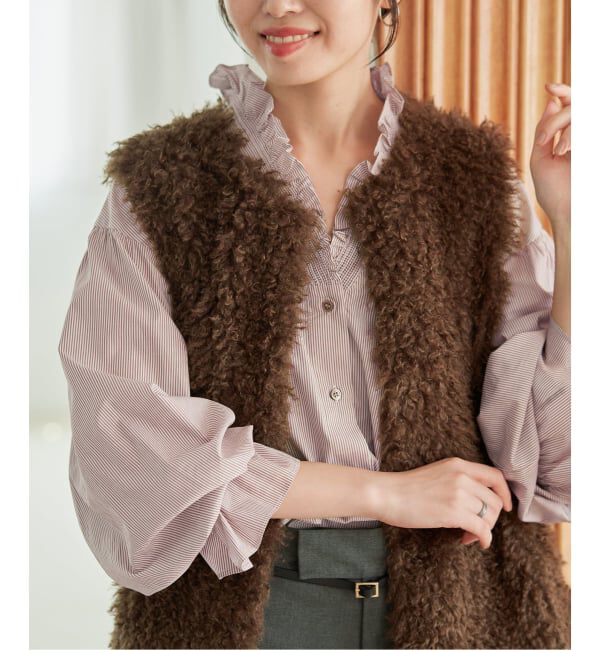 SLOBE IENA「《WEB限定カラーあり》Vネックフリル ボリュームスリーブブラウス」|シャツ・ブラウス|