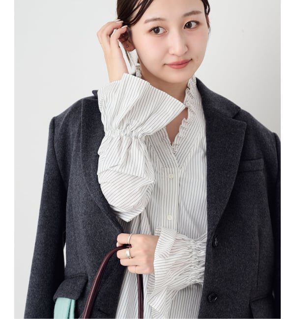 SLOBE IENA「《WEB限定カラーあり》Vネックフリル ボリュームスリーブブラウス」|シャツ・ブラウス|ホワイト A