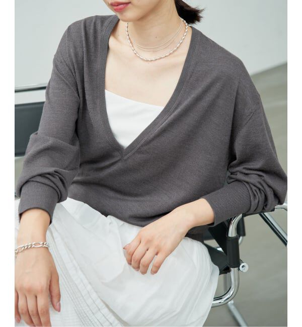 IENA「ウォッシャブルウールシルク Vネックプルオーバー」|ニット・セーター|