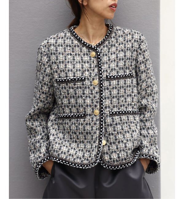 IENA「《IENA 35TH》THE TWEED JACKET with LINTON」|ノーカラージャケット|