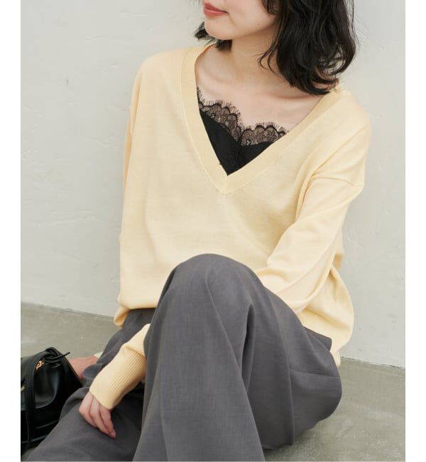 SLOBE IENA「《シリーズあり/追加》ウォッシャブルプレーンオーバーVネックニット」|ニット・セーター|イエロー