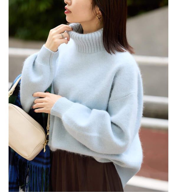 SLOBE IENA「《シリーズあり/予約予約》ウォッシャブルファーリータートルニット」|ニット・セーター|サックスブルー