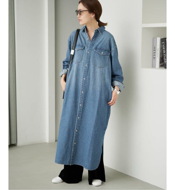SLOBE IENA「《WEB限定/シリーズあり/追加予約》LEDENIM BDU デニムシャツワンピース」|ワンピース|ブルー A