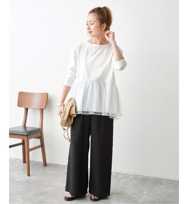 Spick and Span「《一部店舗+WEB限定》チュールコンビフレアプルオーバー」|Tシャツ・カットソー|