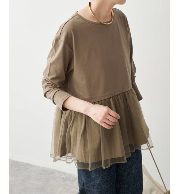 Spick and Span「《一部店舗+WEB限定》チュールコンビフレアプルオーバー」|Tシャツ・カットソー|