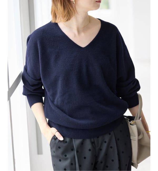 Spick and Span「CHESS Vネックプルオーバー」|ニット・セーター|ネイビー