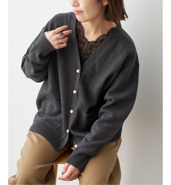 Spick and Span「《予約》ダブルニットパールボタンカーディガン」|カーディガン|