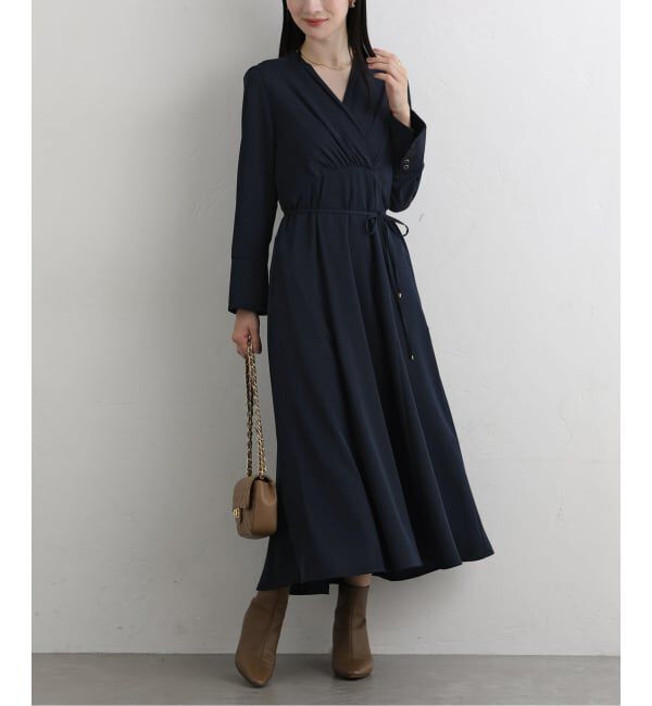  「【洗える】カシュクールロングスリーブワンピース」|ワンピース|