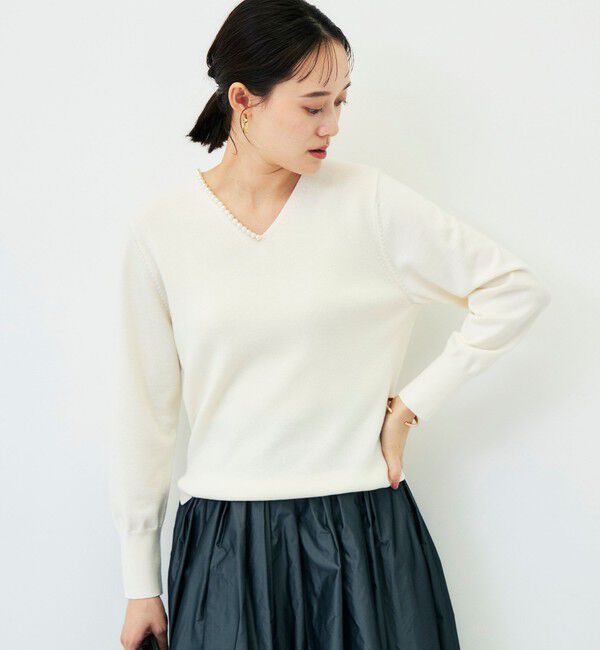 NOLLEY'S sophi「【WEB限定】《手洗い可能》片衿パール総針Vネックプルオーバー」|ニット・セーター|