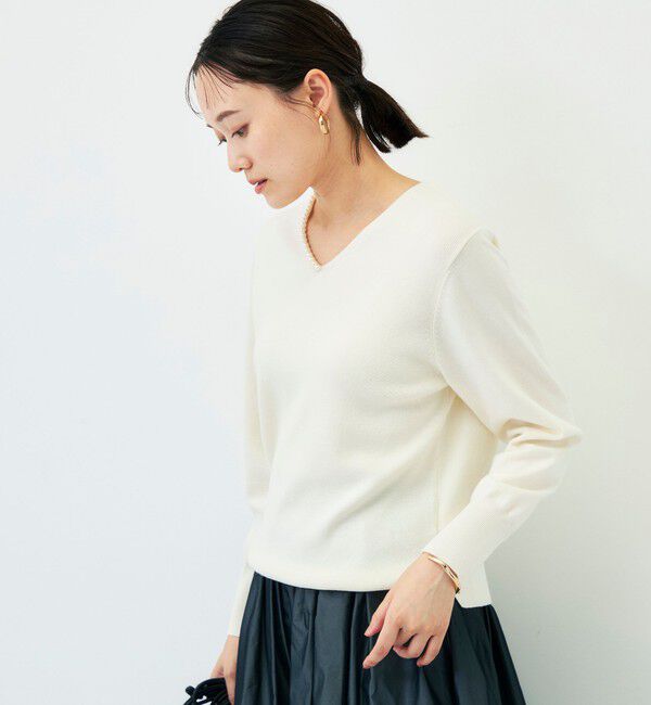NOLLEY'S sophi「【WEB限定】《手洗い可能》片衿パール総針Vネックプルオーバー」|ニット・セーター|