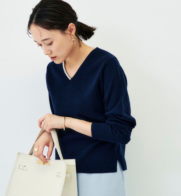 NOLLEY'S sophi「【WEB限定】《手洗い可能》片衿パール総針Vネックプルオーバー」|ニット・セーター|