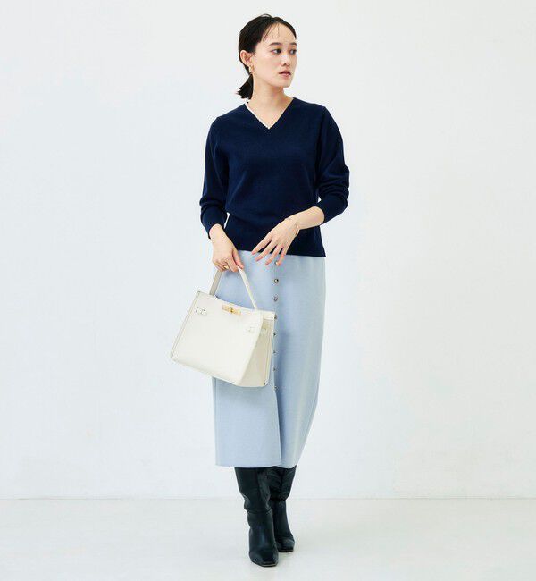 NOLLEY'S sophi「【WEB限定】《手洗い可能》片衿パール総針Vネックプルオーバー」|ニット・セーター|