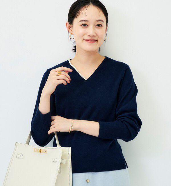 NOLLEY'S sophi「【WEB限定】《手洗い可能》片衿パール総針Vネックプルオーバー」|ニット・セーター|