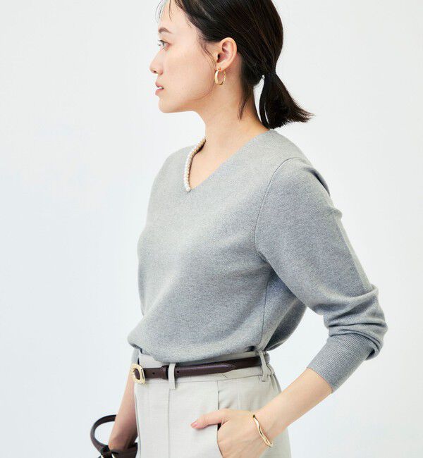 NOLLEY'S sophi「【WEB限定】《手洗い可能》片衿パール総針Vネックプルオーバー」|ニット・セーター|