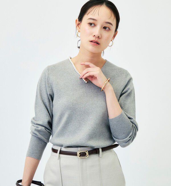 NOLLEY'S sophi「【WEB限定】《手洗い可能》片衿パール総針Vネックプルオーバー」|ニット・セーター|