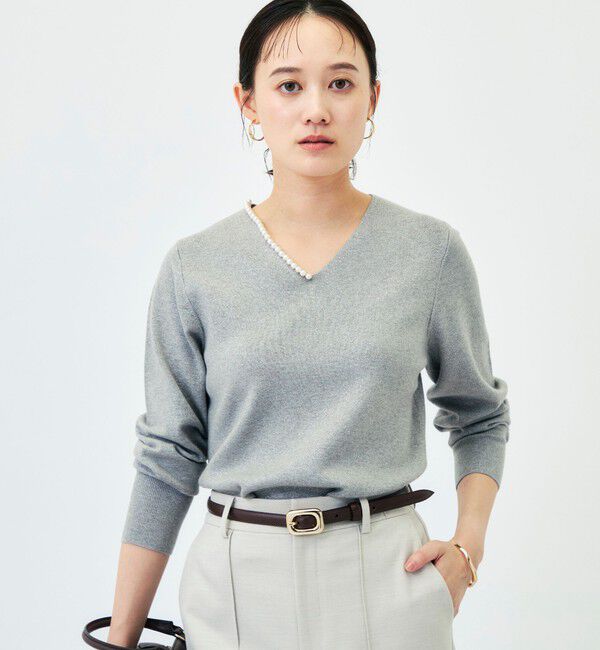 NOLLEY'S sophi「【WEB限定】《手洗い可能》片衿パール総針Vネックプルオーバー」|ニット・セーター|
